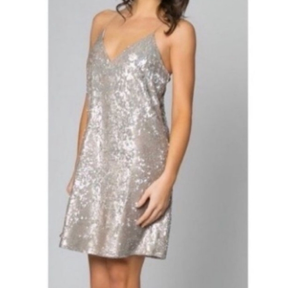 Club Monaco Justine Sequin V-neck dress Grey size 4 - Picture 2 of 12